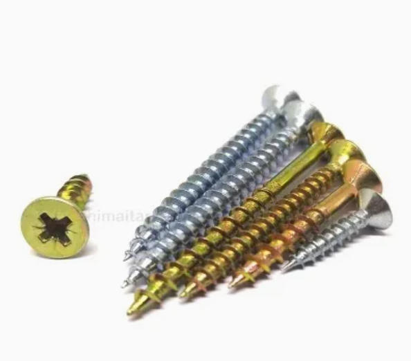Chipboard Screw Manufacturer China DIN 7505 MDF Fiberboard Screw Yellow Zinc Pozi Drive Double Flat Head.jpg
